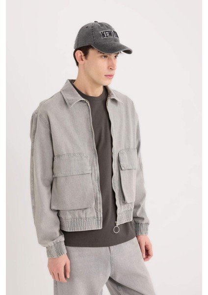 %100 Pamuk Relax Fit Fermuarlı Cepli Denim Ceket C3414AX24AU