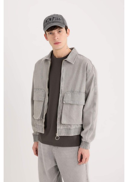 %100 Pamuk Relax Fit Fermuarlı Cepli Denim Ceket C3414AX24AU