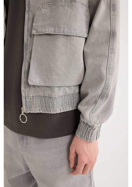 %100 Pamuk Relax Fit Fermuarlı Cepli Denim Ceket C3414AX24AU