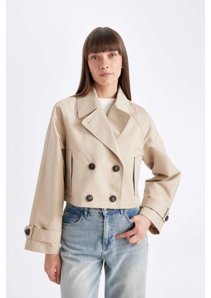 Smokin Yaka Düğmeli Pamuklu Kısa Trençkot D5949AX24AU