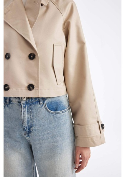 Smokin Yaka Düğmeli Pamuklu Kısa Trençkot D5949AX24AU