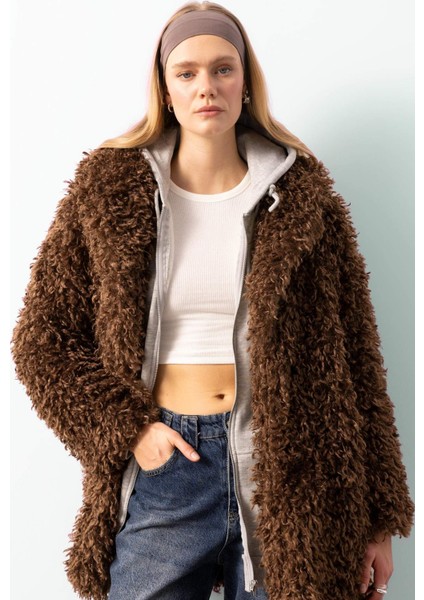 Regular Fit Cepli Çıtçıtlı Uzun Suni Kürk Ceket Mont D6033AX24WN