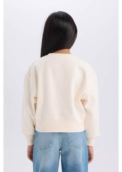 Kız Çocuk Yılbaşı Temalı Relax Fit Bisiklet Yaka Baskılı İçi Yumuşak Tüylü Sweatshirt D5421A824WN