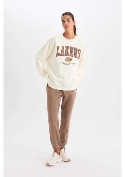 Fit NBA Los Angeles Lakers Oversize Geniş Kalıp Bisiklet Yaka Kalın Sweatshirt A9550AX24AU