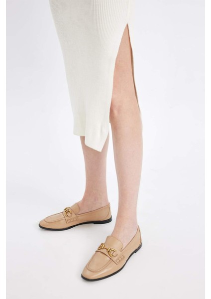 Fitted Polo Yaka Kısa Kollu Yırtmaçlı Midi Triko Elbise D4914AXNS