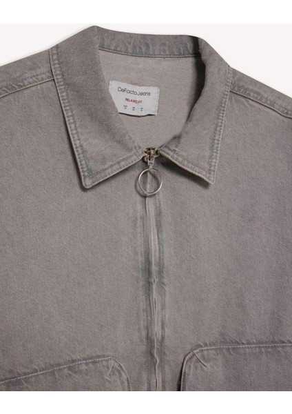 %100 Pamuk Relax Fit Fermuarlı Cepli Denim Ceket C3414AX24AU