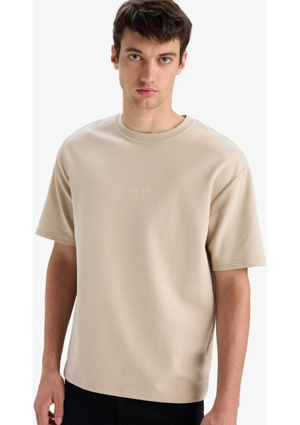 Boxy Fit Bisiklet Yaka Ütü Gerektirmeyen Nefes Alabilen Baskılı Kısa Kollu Ağır Kumaş Tişört