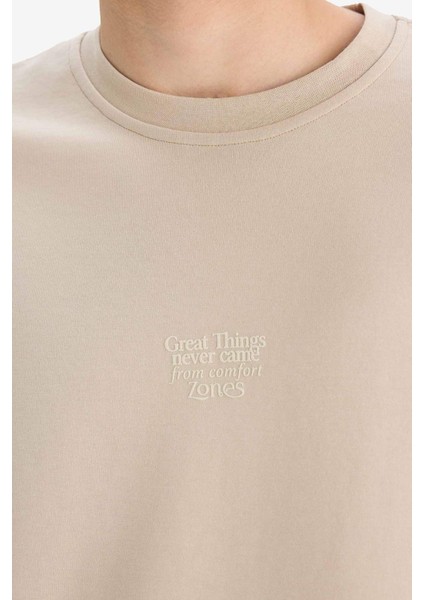 Boxy Fit Bisiklet Yaka Ütü Gerektirmeyen Nefes Alabilen Baskılı Kısa Kollu Ağır Kumaş Tişört