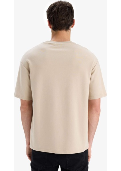 Boxy Fit Bisiklet Yaka Ütü Gerektirmeyen Nefes Alabilen Baskılı Kısa Kollu Ağır Kumaş Tişört