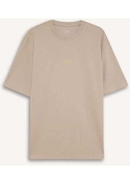 Boxy Fit Bisiklet Yaka Ütü Gerektirmeyen Nefes Alabilen Baskılı Kısa Kollu Ağır Kumaş Tişört