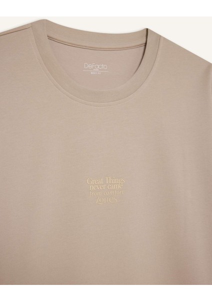 Boxy Fit Bisiklet Yaka Ütü Gerektirmeyen Nefes Alabilen Baskılı Kısa Kollu Ağır Kumaş Tişört