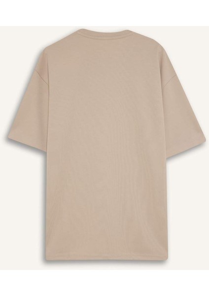 Boxy Fit Bisiklet Yaka Ütü Gerektirmeyen Nefes Alabilen Baskılı Kısa Kollu Ağır Kumaş Tişört