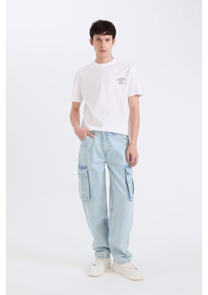 %100 Pamuk Regular Fit Bisiklet Yaka Baskılı Kısa Kollu Tişört