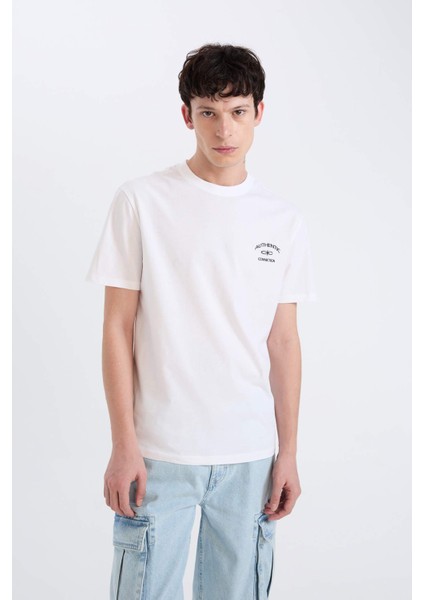 %100 Pamuk Regular Fit Bisiklet Yaka Baskılı Kısa Kollu Tişört