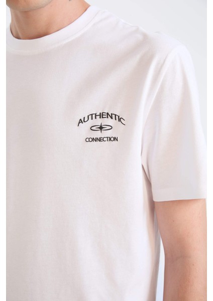 %100 Pamuk Regular Fit Bisiklet Yaka Baskılı Kısa Kollu Tişört