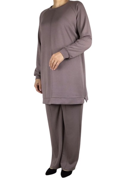 Kadın Tunik Önü Dikişli Altı Bantlı Pantolon Beli Lastikli Önü Dikişli Ikili Takım