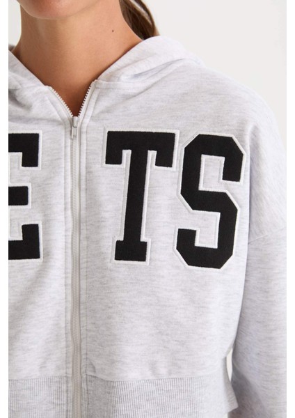 NBA Brooklyn Nets Crop Kalın Fermuarlı Sweatshirt D2362AX24AU