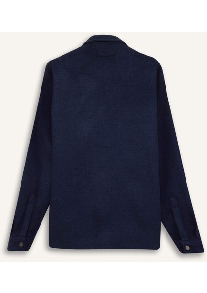 Lacivert Regular Fit Polo Yaka Basic Düz Uzun Kollu Gömlek Ceket D3374AX24AU