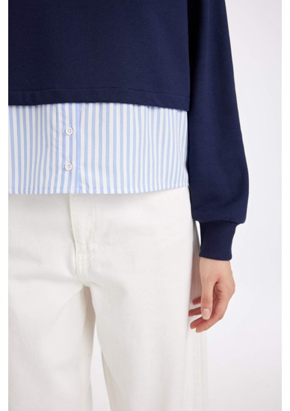 Relax Fit Bisiklet Yaka Etek Ucu Detaylı Basic Düz Sweatshirt