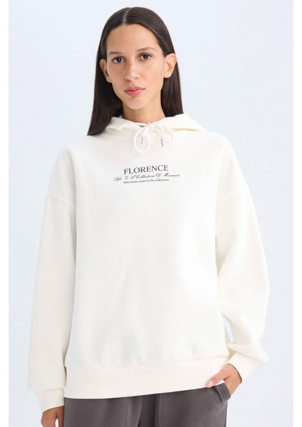 Oversize Geniş Kalıp Kapüşonlu Baskılı Kalın Sweatshirt D5292AX24AU