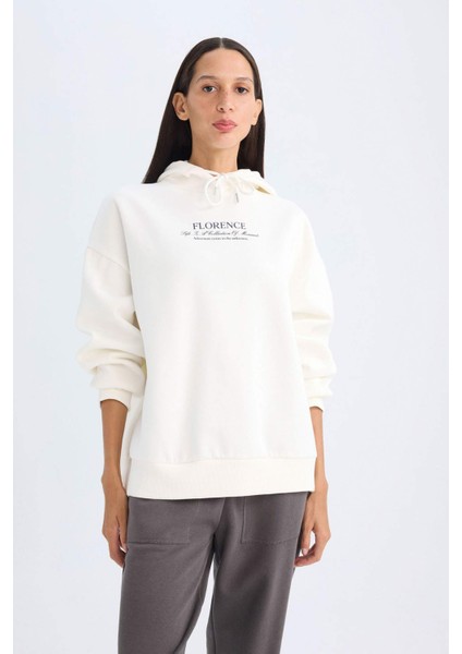 Oversize Geniş Kalıp Kapüşonlu Baskılı Kalın Sweatshirt D5292AX24AU