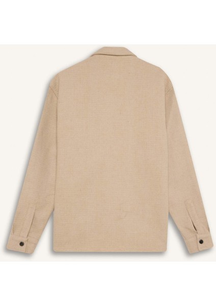 Bej Polo Yaka Düz Uzun Kollu Gömlek Ceket D3374AX24AU
