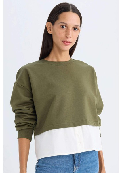 Relax Fit Bisiklet Yaka Etek Ucu Detaylı Basic Düz Sweatshirt D5620AX24AU