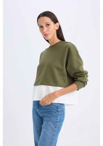 Relax Fit Bisiklet Yaka Etek Ucu Detaylı Basic Düz Sweatshirt D5620AX24AU