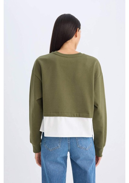 Relax Fit Bisiklet Yaka Etek Ucu Detaylı Basic Düz Sweatshirt D5620AX24AU