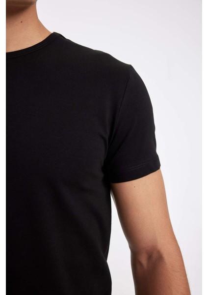 Slim Fit Dar Kesim Bisiklet Yaka Kısa Kollu Pijama Üstü L4885AZ24WN