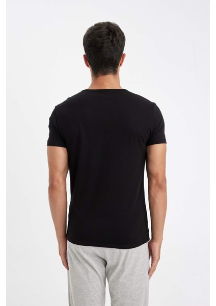 Slim Fit Dar Kesim Bisiklet Yaka Kısa Kollu Pijama Üstü L4885AZ24WN