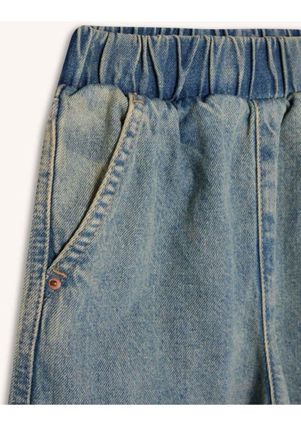 Kız Çocuk Kargo Cepli Wide Leg Geniş Bol Paça Jean Pantolon D4690A824WN