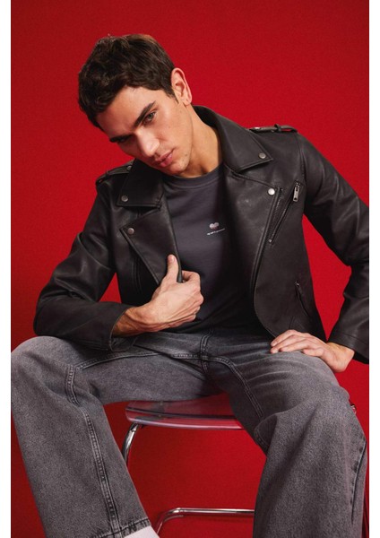 Su İtici Gömlek Yaka Fermuarlı Cepli Omuz Detaylı Suni Deri Mont D6244AX25SP