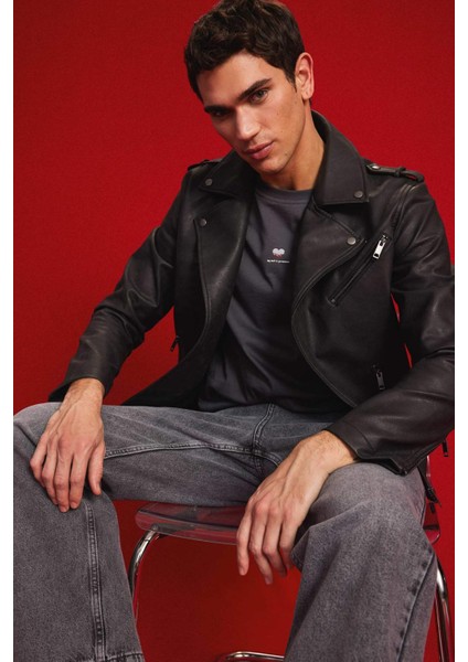 Su İtici Gömlek Yaka Fermuarlı Cepli Omuz Detaylı Suni Deri Mont D6244AX25SP