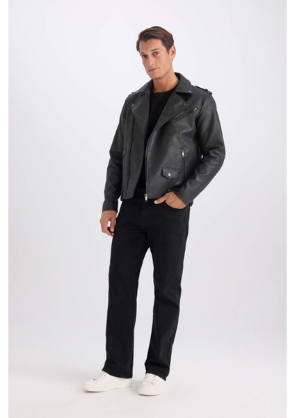 Su İtici Gömlek Yaka Fermuarlı Cepli Omuz Detaylı Suni Deri Mont D6244AX25SP