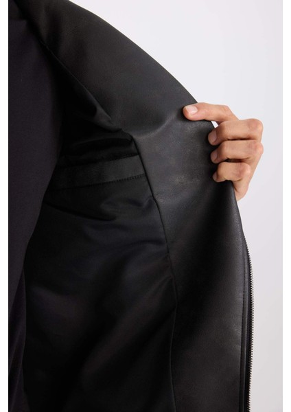 Su İtici Gömlek Yaka Fermuarlı Cepli Omuz Detaylı Suni Deri Mont D6244AX25SP