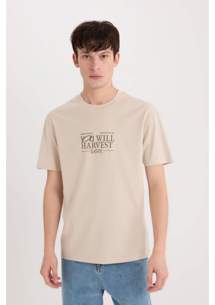 %100 Pamuk Regular Fit Bisiklet Yaka Baskılı Kısa Kollu Tişört D6204AX25SP