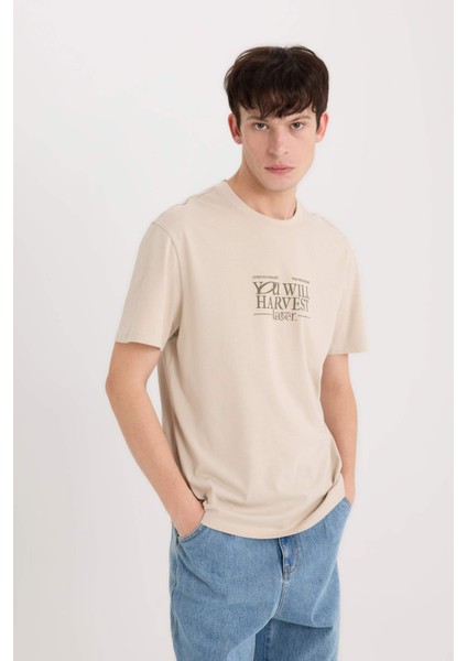 %100 Pamuk Regular Fit Bisiklet Yaka Baskılı Kısa Kollu Tişört D6204AX25SP