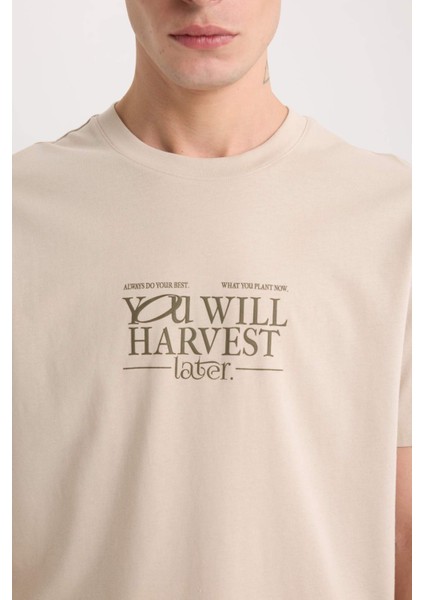 %100 Pamuk Regular Fit Bisiklet Yaka Baskılı Kısa Kollu Tişört D6204AX25SP