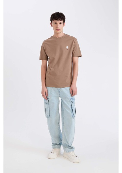%100 Pamuk Regular Fit Bisiklet Yaka Baskılı Kısa Kollu Tişört D5564AX25SP