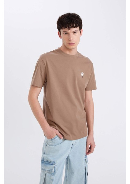%100 Pamuk Regular Fit Bisiklet Yaka Baskılı Kısa Kollu Tişört D5564AX25SP