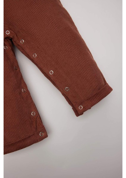 Erkek Bebek 2'li Takım Uzun Kollu Tişört Kadife Ayıcık Baskılı Salopet Tulum D6030A524WN