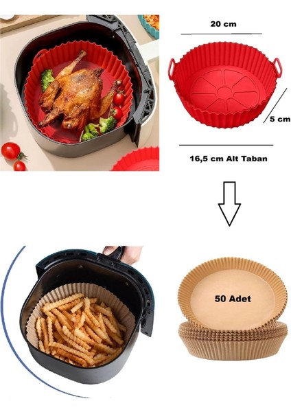 2'li Set 50 Adet Airfryer Yağsız Pişirme Kağıdı Silikon Yanmaz Yapışmaz Koku Yapmaz Yıkanabilir