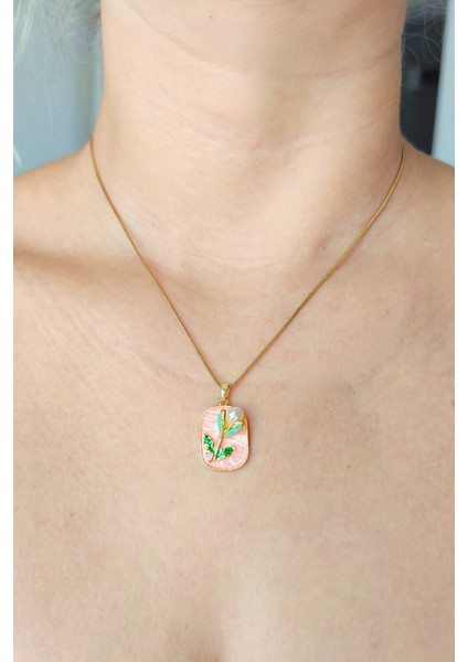 Incili Sedefli Kabartmalı Çiçek Çelik Kolye fiyatları