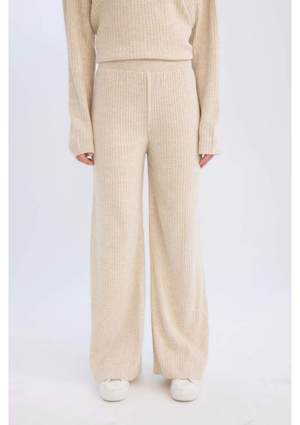 Relax Fit 2'li Takım Triko Bisiklet Yaka Kazak Geniş Paça Pantolon D5232AXNS