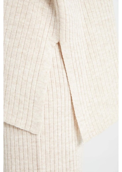 Relax Fit 2'li Takım Triko Bisiklet Yaka Kazak Geniş Paça Pantolon D5232AXNS