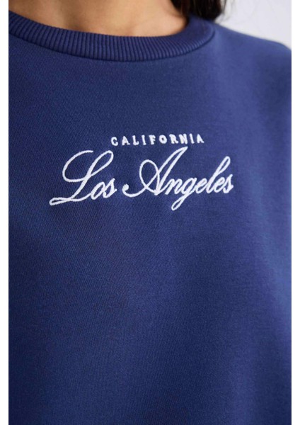 Bisiklet Yaka Baskılı Etek Ucu Detaylı Kalın Sweatshirt