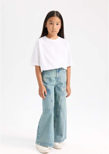 Kız Çocuk Wide Leg Geniş Paça Kargo Cepli Jean Pantolon D6095A824WN