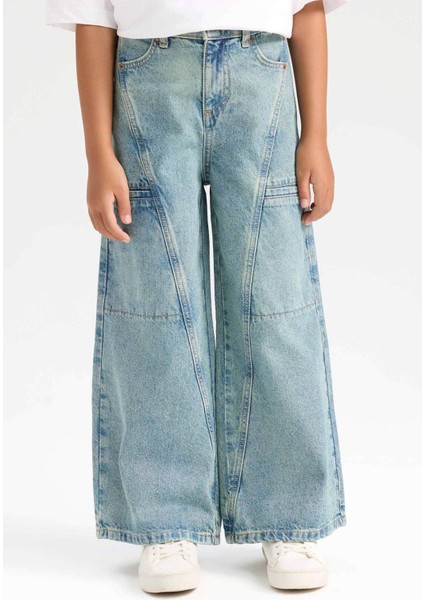 Kız Çocuk Wide Leg Geniş Paça Kargo Cepli Jean Pantolon D6095A824WN