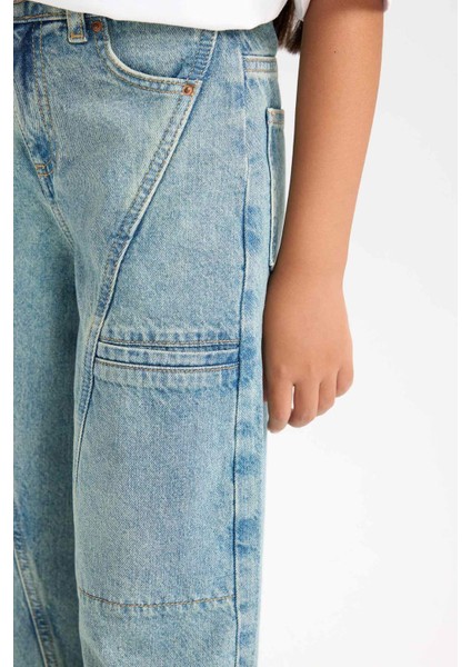 Kız Çocuk Wide Leg Geniş Paça Kargo Cepli Jean Pantolon D6095A824WN